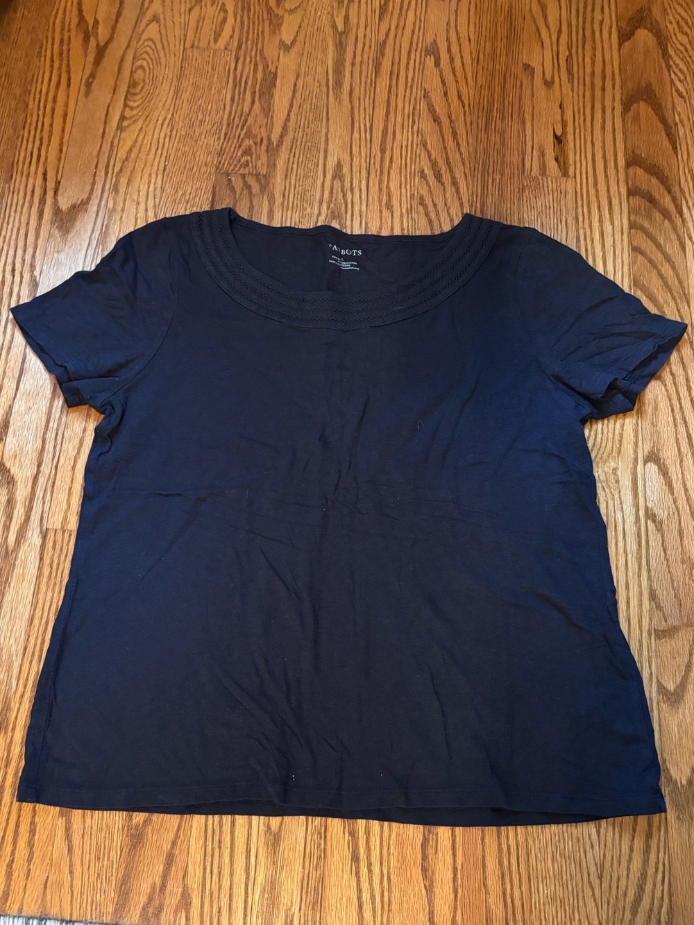 Talbots Navy Cotton Modal Eyelet Trim Short Sleeve Tee Women's Large